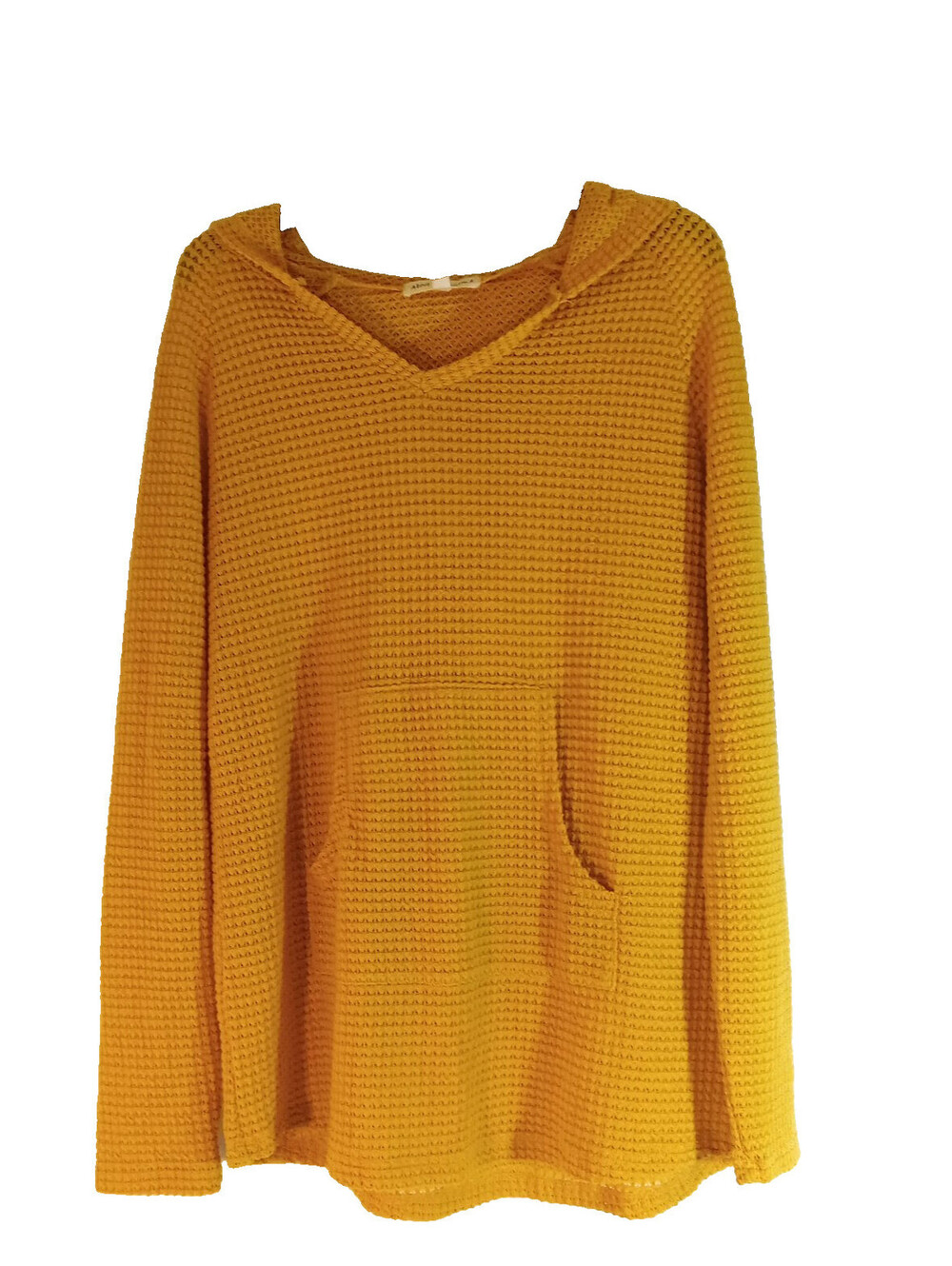 Above And Beyond Waffle Knit Hoodie Womens XL Mustard Yellow Kangaroo Pocket